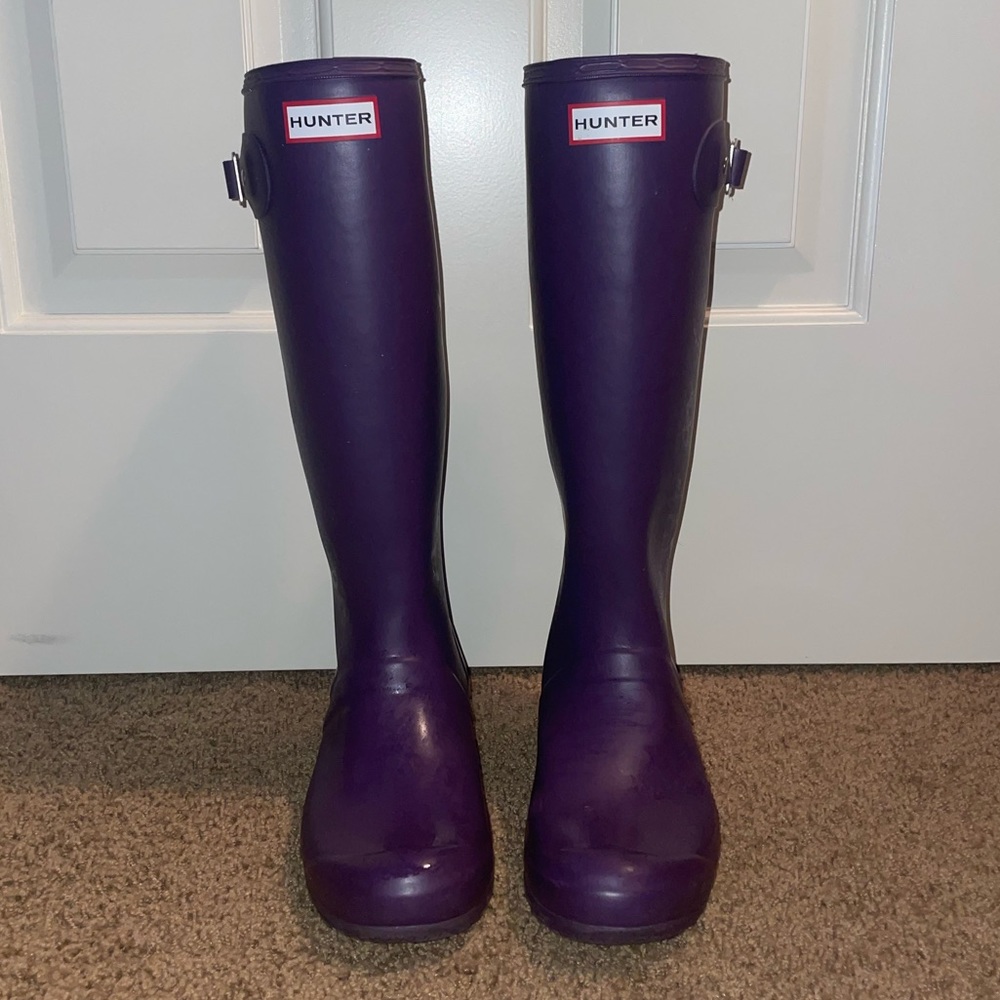 Hunter Boots Foldable Tall Matte Rain Boots in Purple